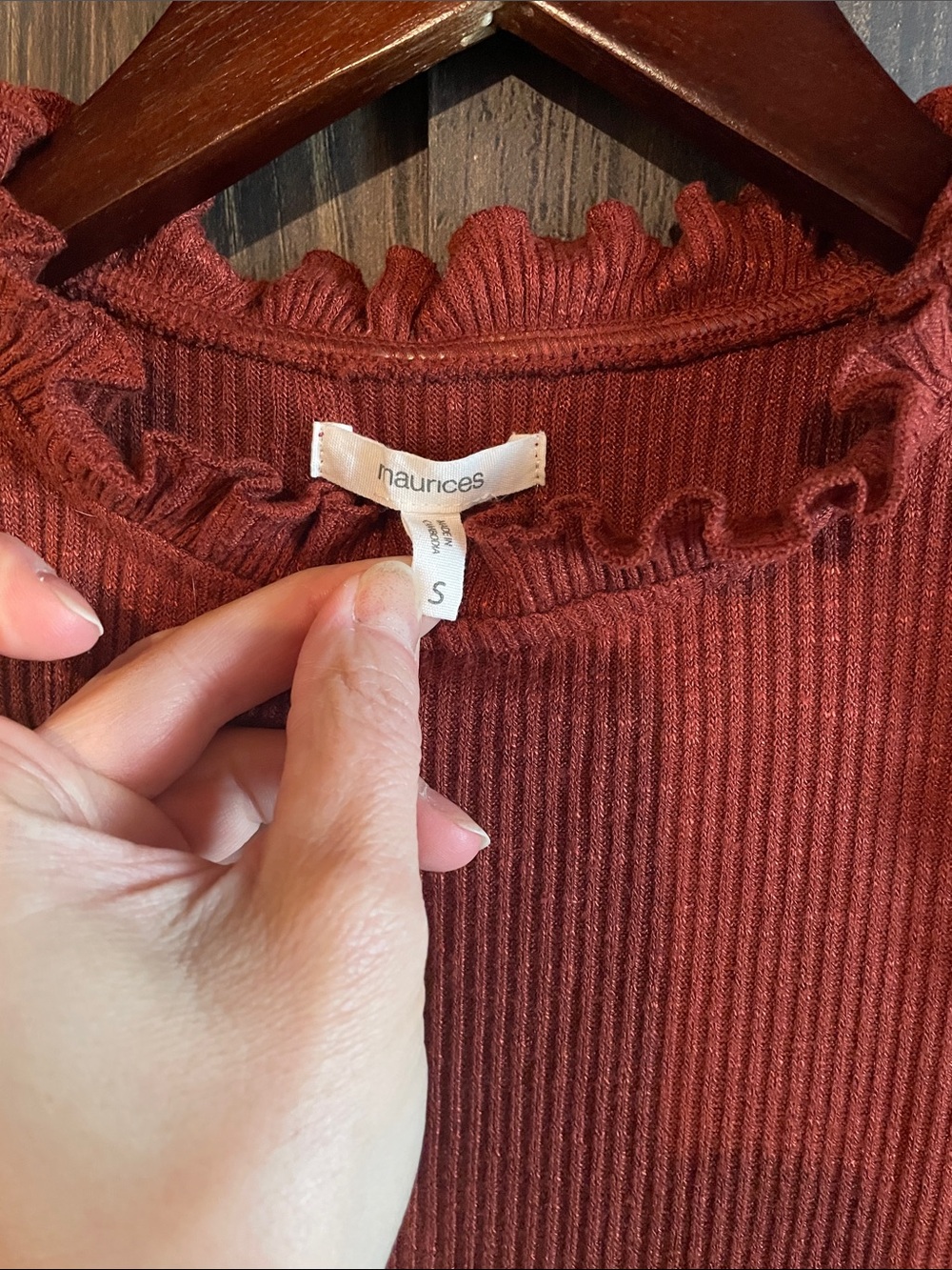Maurices Rust Ribbed Ruffle Mock Neck Tank - Picture 2 of 4
